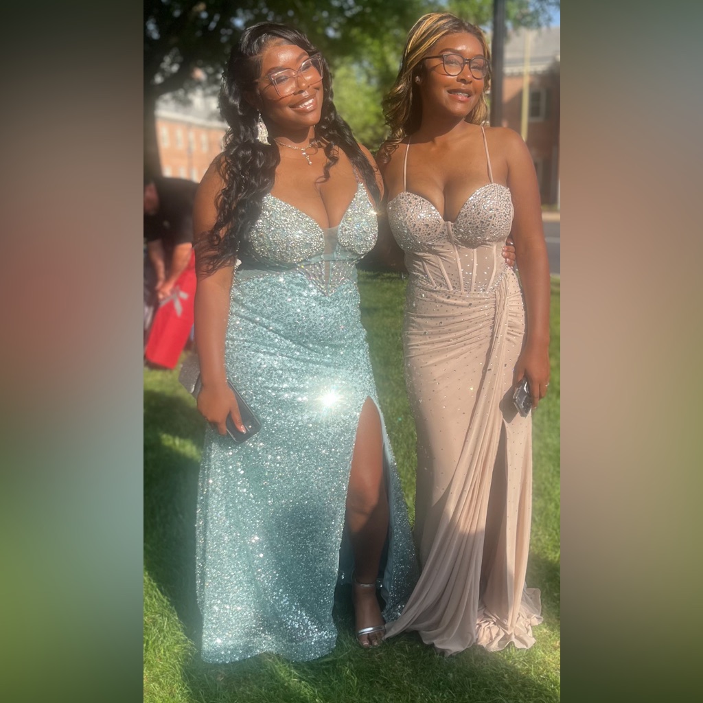 Turquoise And Silver Embellished Sweetheart Gown For Prom